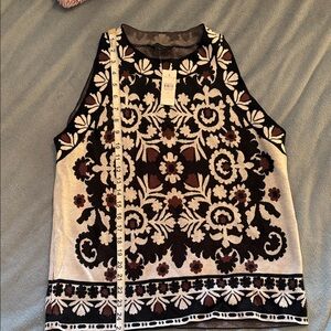 Ann Taylor Black and Cream Floral sweater sleeveless top